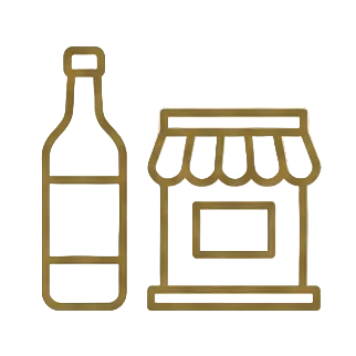 Set of icons representing import, wholesale, and retail with bottles on a transparent background.